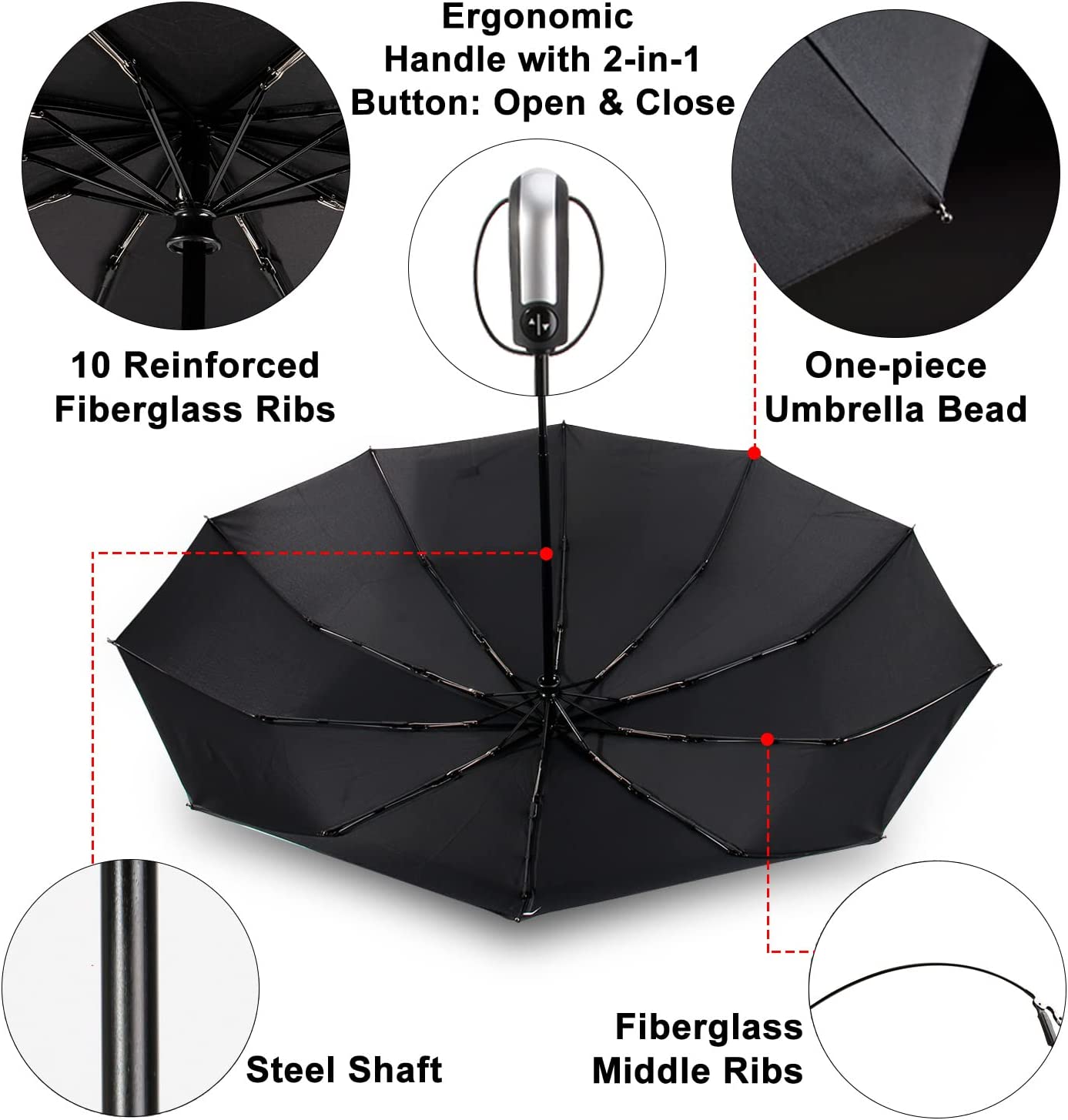 Custom umbrella 4 Pack Travel Umbrella Windproof Portable 46 Inches Large C - Image 4