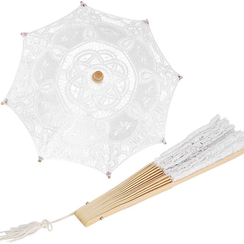 Mini Lace Umbrella Lace Folding Hand Fan Wedding Lace Parasol Umbrella for Girl Party Decor Dancing Photography Prop