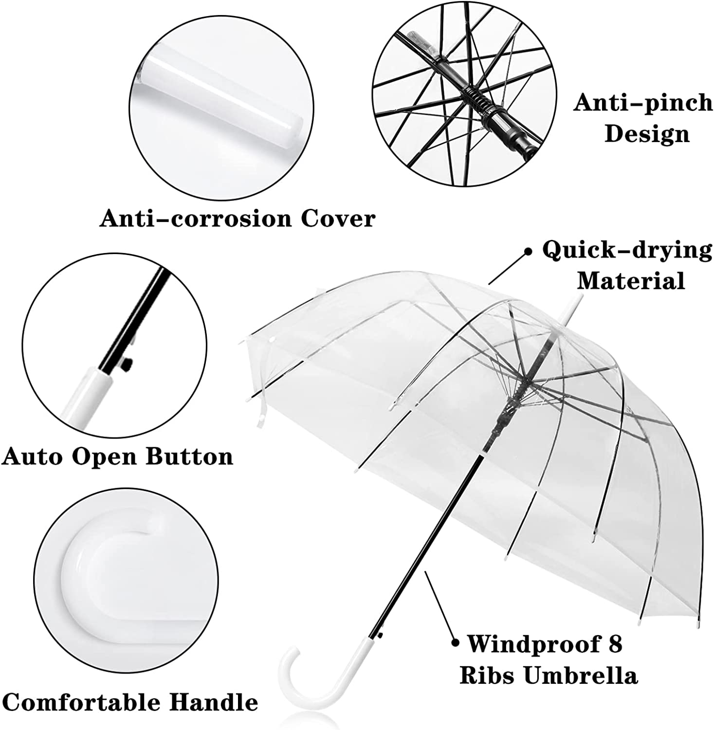 Custom Wedding Umbrellas 6 Pcs 46 Inch Clear Bubble Umbrella J Handle Automatic - Image 3