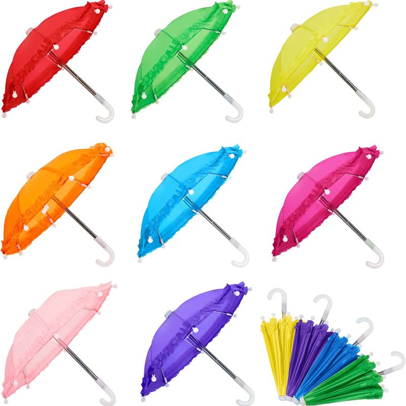Mini Doll Umbrella Colorful Tiny Baby Umbrella Beach Sunny Rainy Doll Umbrella Toys Travel Umbrella Decorations Cute Umb