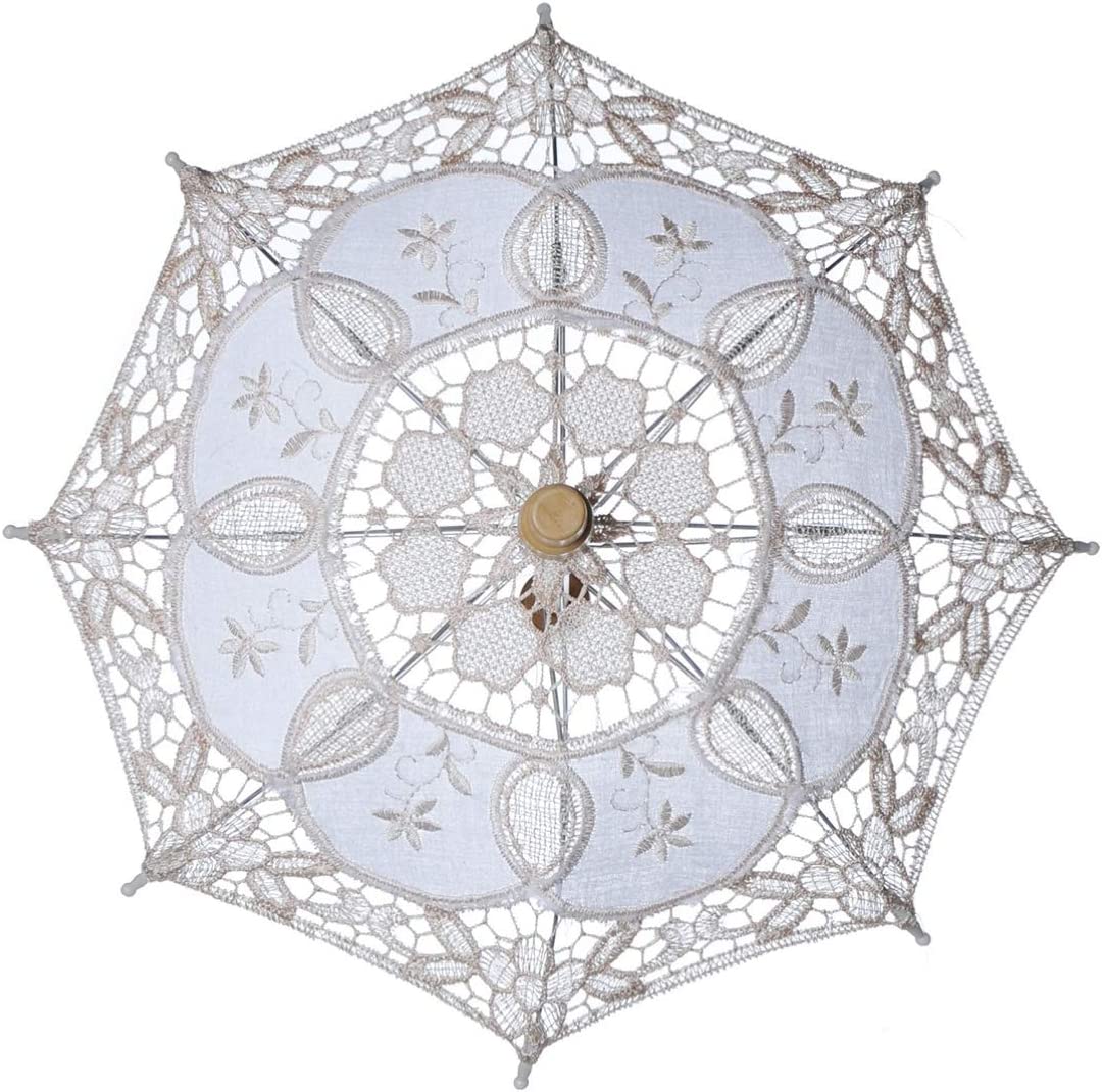 Custom Wedding Umbrellas Wedding Bride Lace Umbrella White Wooden Handle-Stylish
