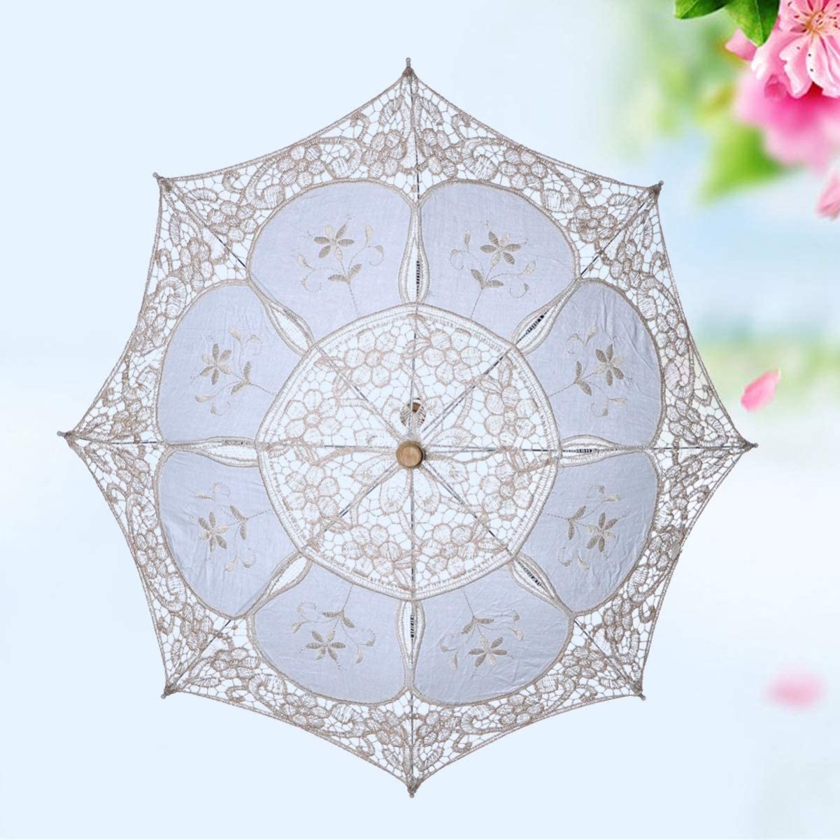 Custom Wedding Umbrellas Wedding Bride Lace Umbrella White Wooden Handle-Stylish - Image 3