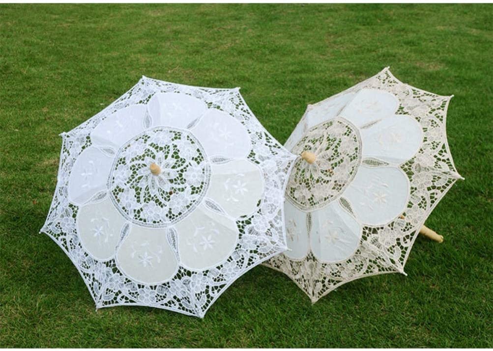 Custom Wedding Umbrellas Wedding Bride Lace Umbrella White Wooden Handle-Stylish - Image 4