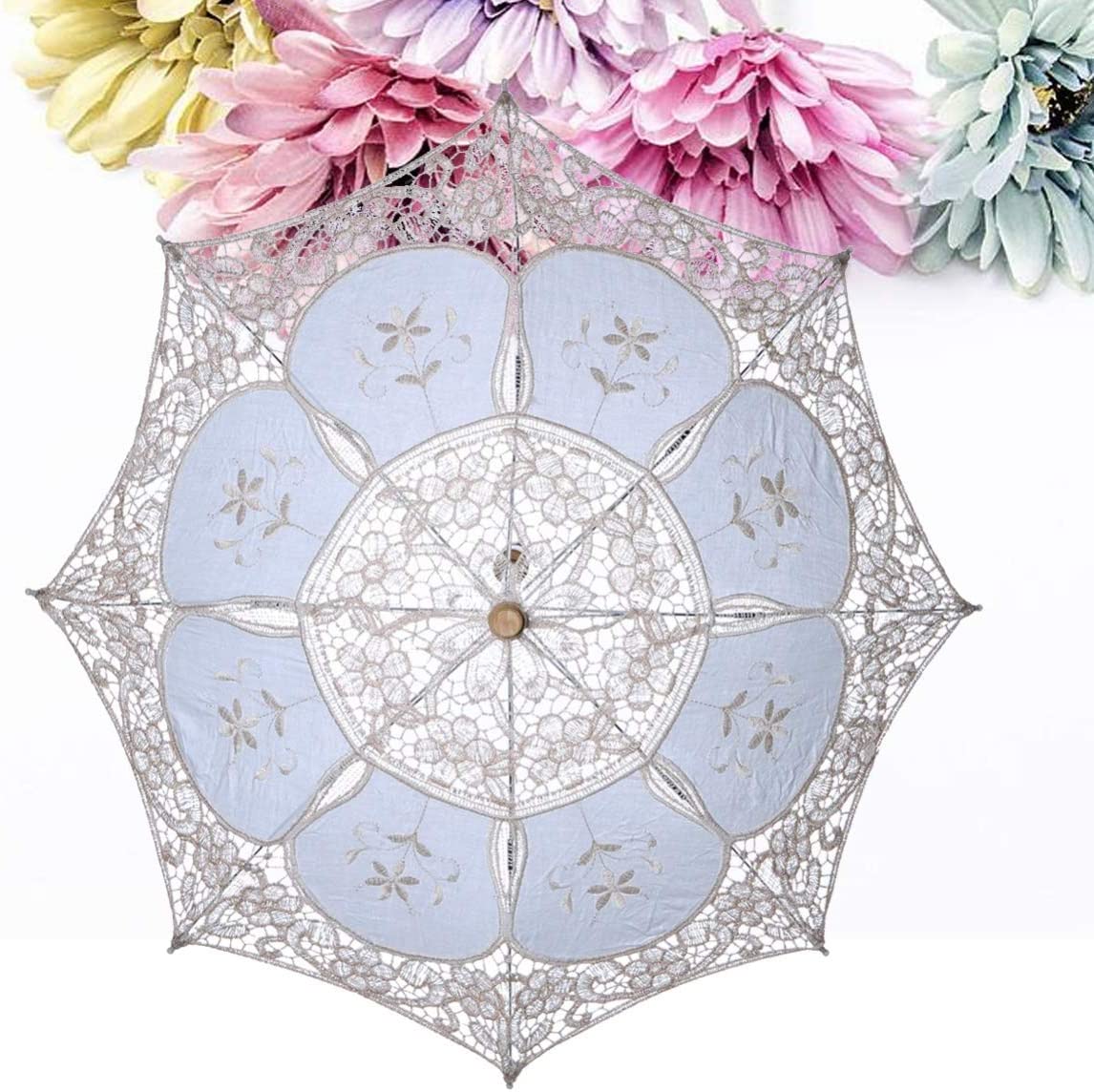 Custom Wedding Umbrellas Wedding Bride Lace Umbrella White Wooden Handle-Stylish - Image 5