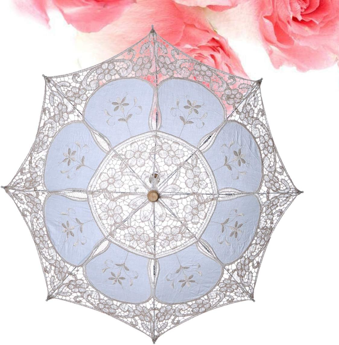 Custom Wedding Umbrellas Wedding Bride Lace Umbrella White Wooden Handle-Stylish - Image 6