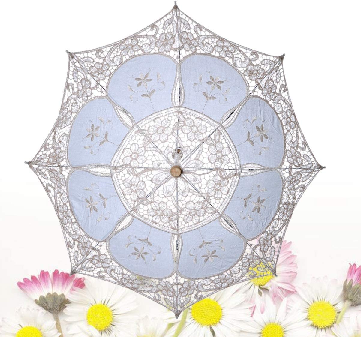 Custom Wedding Umbrellas Wedding Bride Lace Umbrella White Wooden Handle-Stylish - Image 8