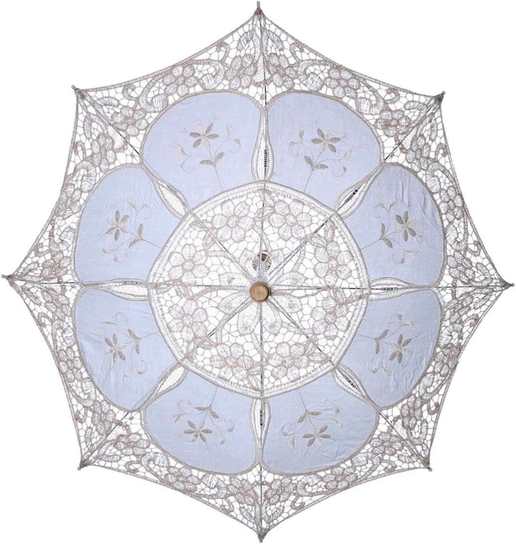 Custom Wedding Umbrellas Wedding Bride Lace Umbrella White Wooden Handle-Stylish - Image 9