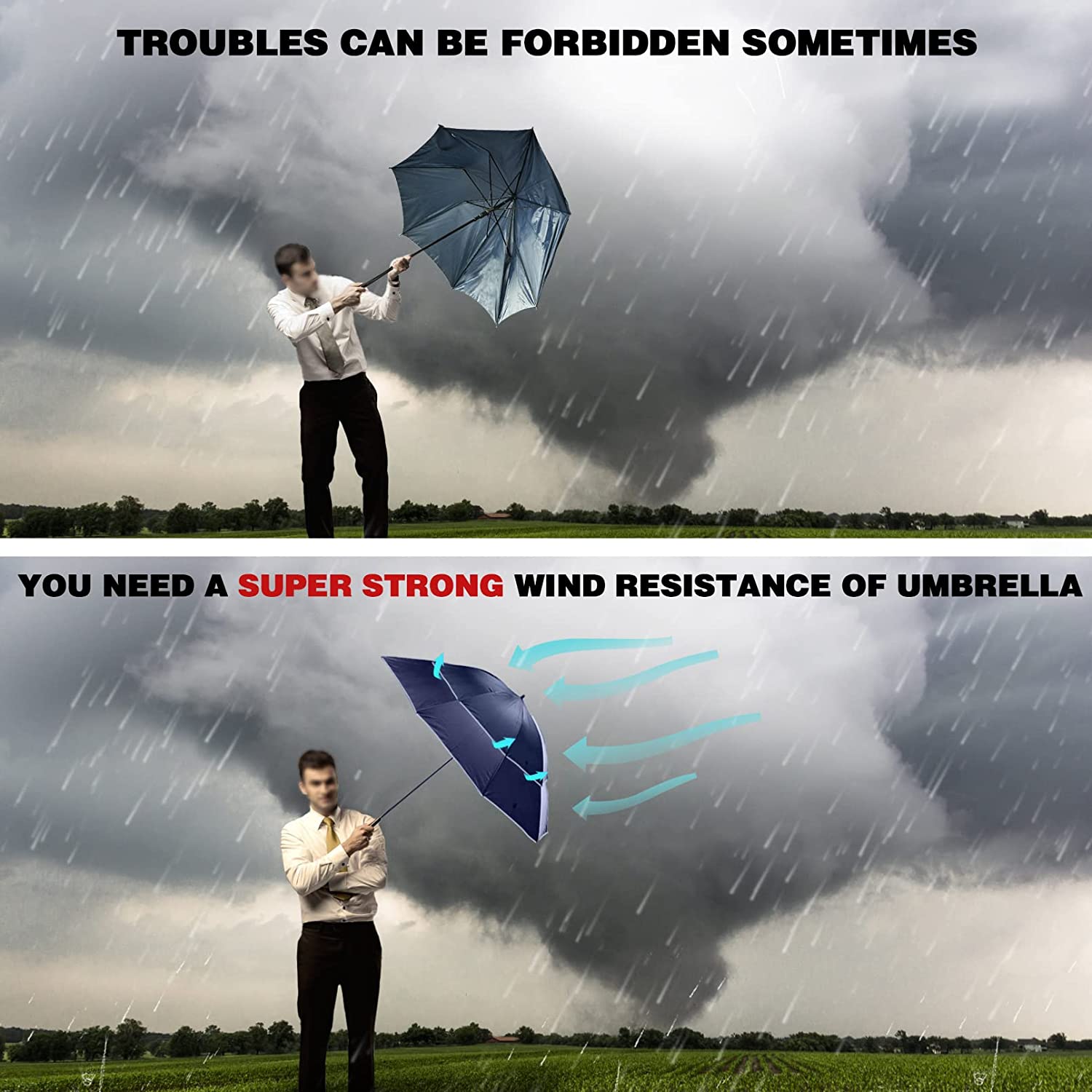 Custom umbrella 62 Inch Oversize Windproof Golf Umbrella - Double Canopy Ve - Image 6