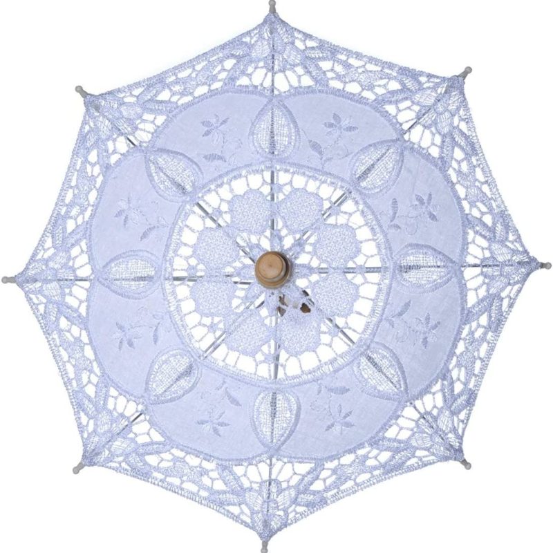 Logo parasol Umbrellas With Your Brand Wedding Bride Lace Umbrella White Wooden Handle-Stylish Western Lace Umbrella -Fl