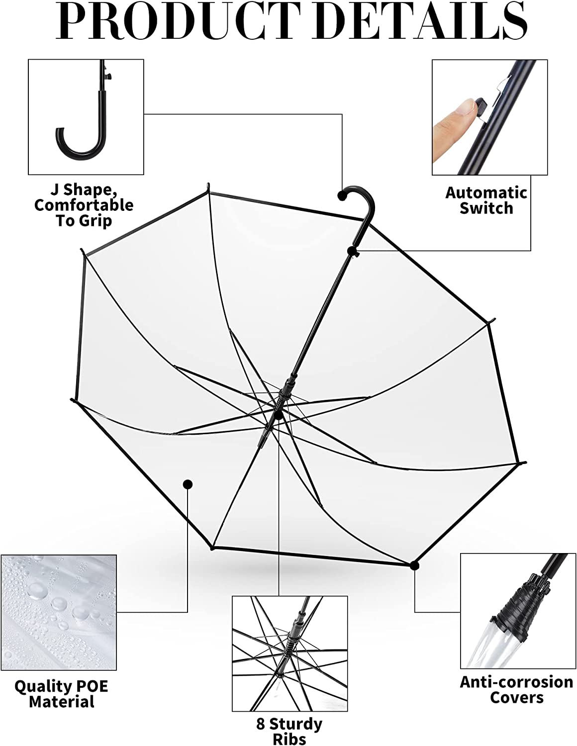 Custom Wedding Umbrellas 24 Pieces Clear Umbrella Wedding Style Stick Umbrella W - Image 3