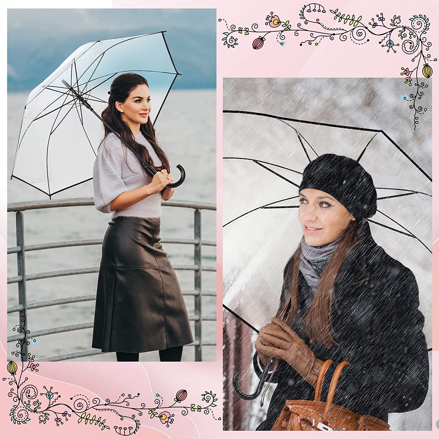 Custom Wedding Umbrellas 24 Pieces Clear Umbrella Wedding Style Stick Umbrella W - Image 4