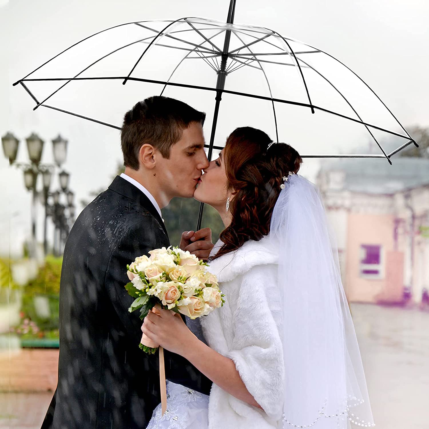 Custom Wedding Umbrellas 24 Pieces Clear Umbrella Wedding Style Stick Umbrella W - Image 6