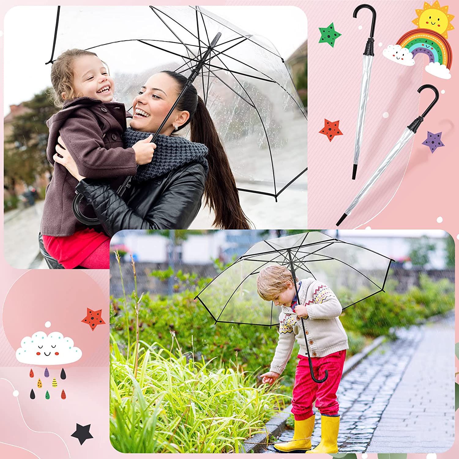 Custom Wedding Umbrellas 24 Pieces Clear Umbrella Wedding Style Stick Umbrella W - Image 7