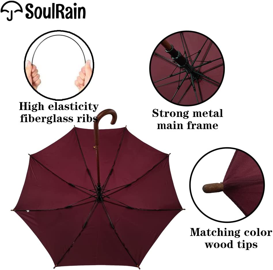 Custom Wedding Umbrellas 48 Arc Classic Wood Handle Umbrella Auto Open Windproo" - Image 6