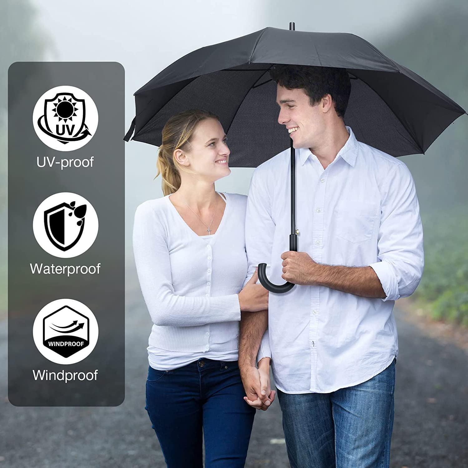 20 Pack Bulk Stick Umbrellas with J Hook Handle 47 inch Large Windproof Auto Ope - Image 5