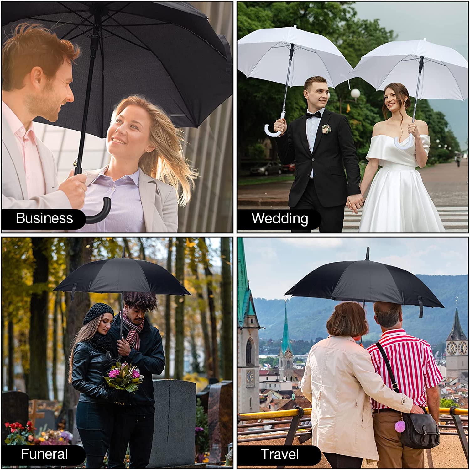 20 Pack Bulk Stick Umbrellas with J Hook Handle 47 inch Large Windproof Auto Ope - Image 7