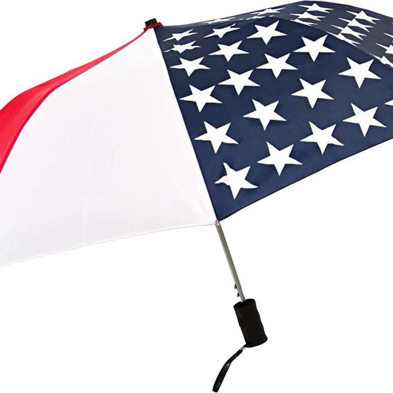 StrombergBrand Patriot Folding American Flag Umbrella (Folding USA Umbrella) Red White & Blue Folding Umbrella For Men