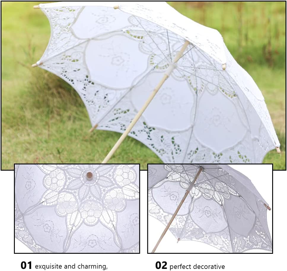 Custom Wedding Umbrellas Vintage White Wedding Lace Parasol Umbrella Vintage Flo - Image 2