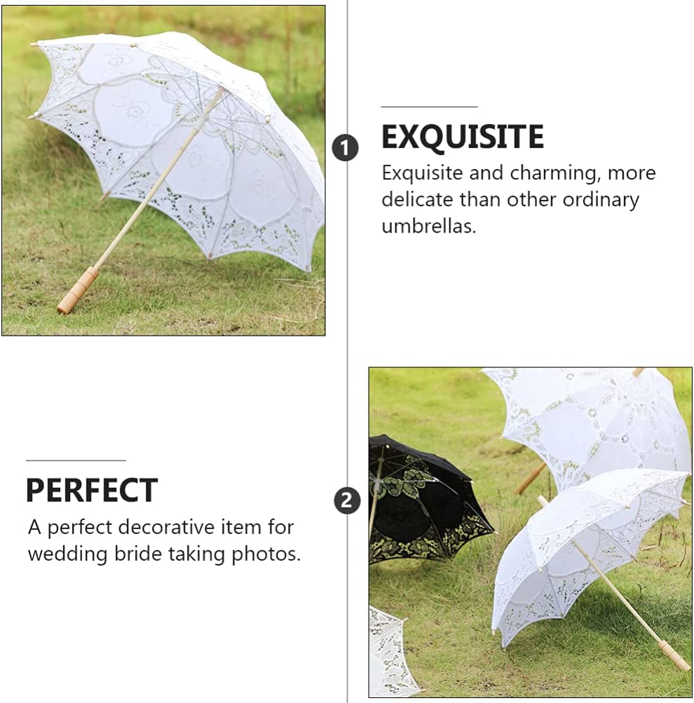 Custom Wedding Umbrellas Vintage White Wedding Lace Parasol Umbrella Vintage Flo - Image 4