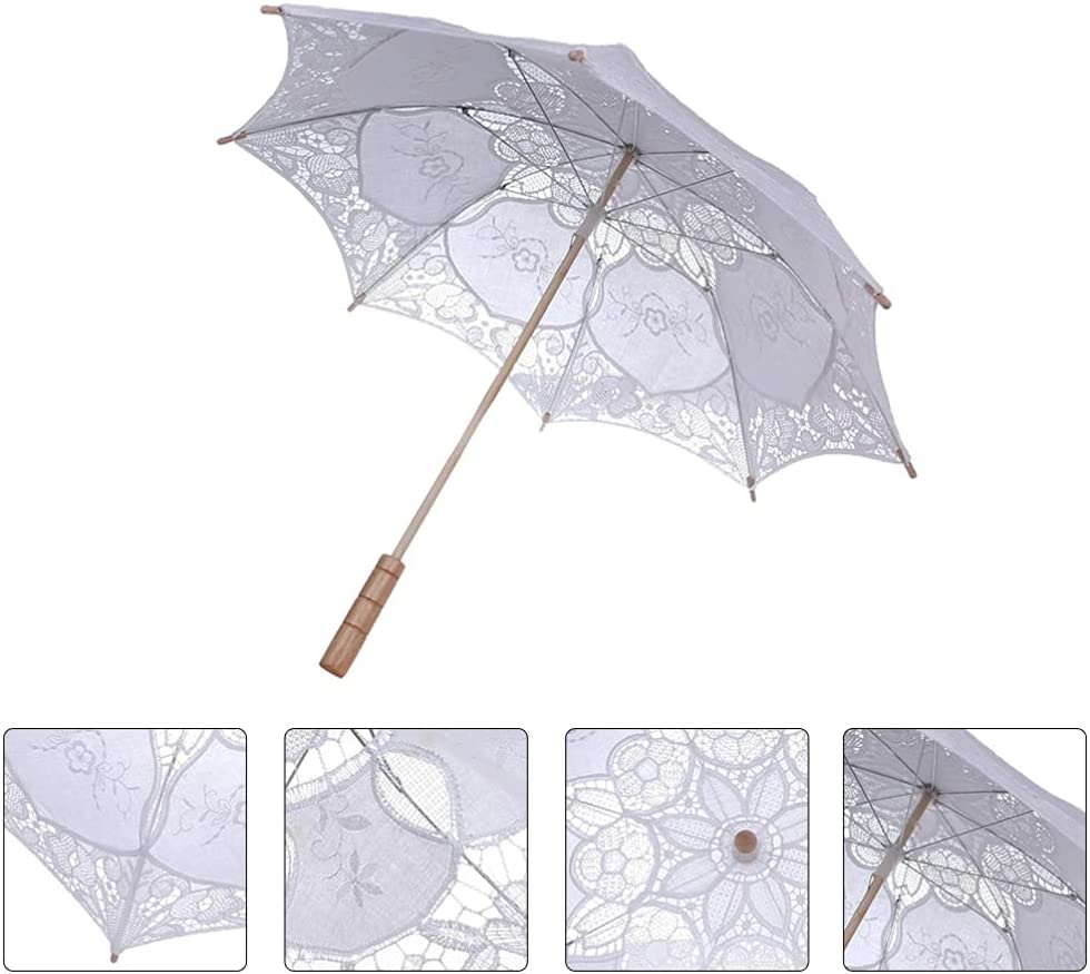 Custom Wedding Umbrellas Vintage White Wedding Lace Parasol Umbrella Vintage Flo - Image 6