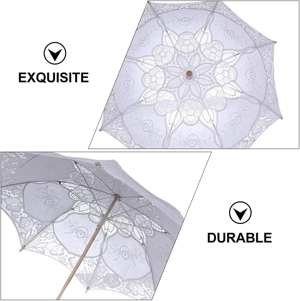 Custom Wedding Umbrellas Vintage White Wedding Lace Parasol Umbrella Vintage Flo - Image 7