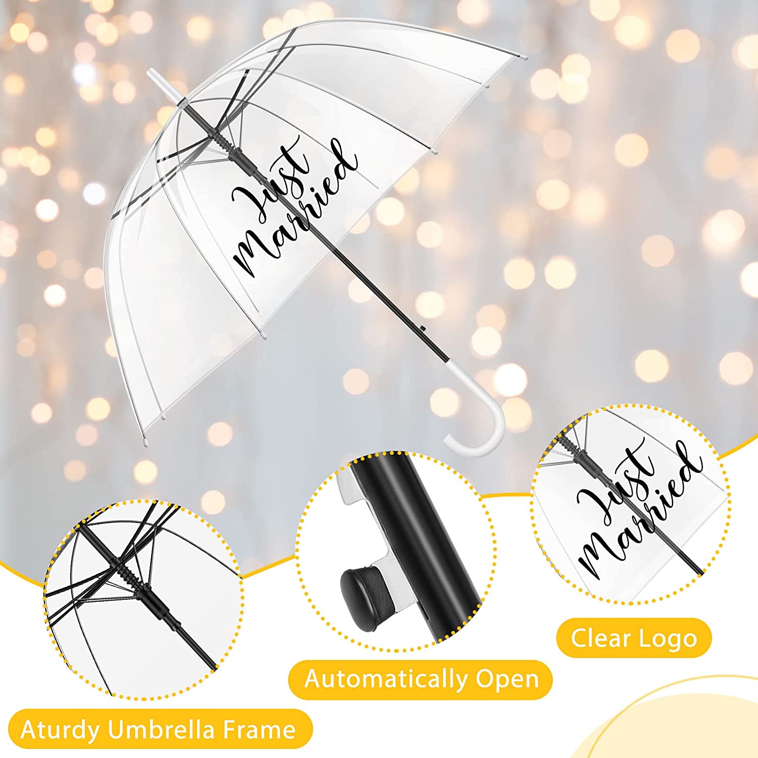 2 Pcs Clear Umbrella Wedding Just Married Decorations Clear Bubble Umbrellas for - Image 3
