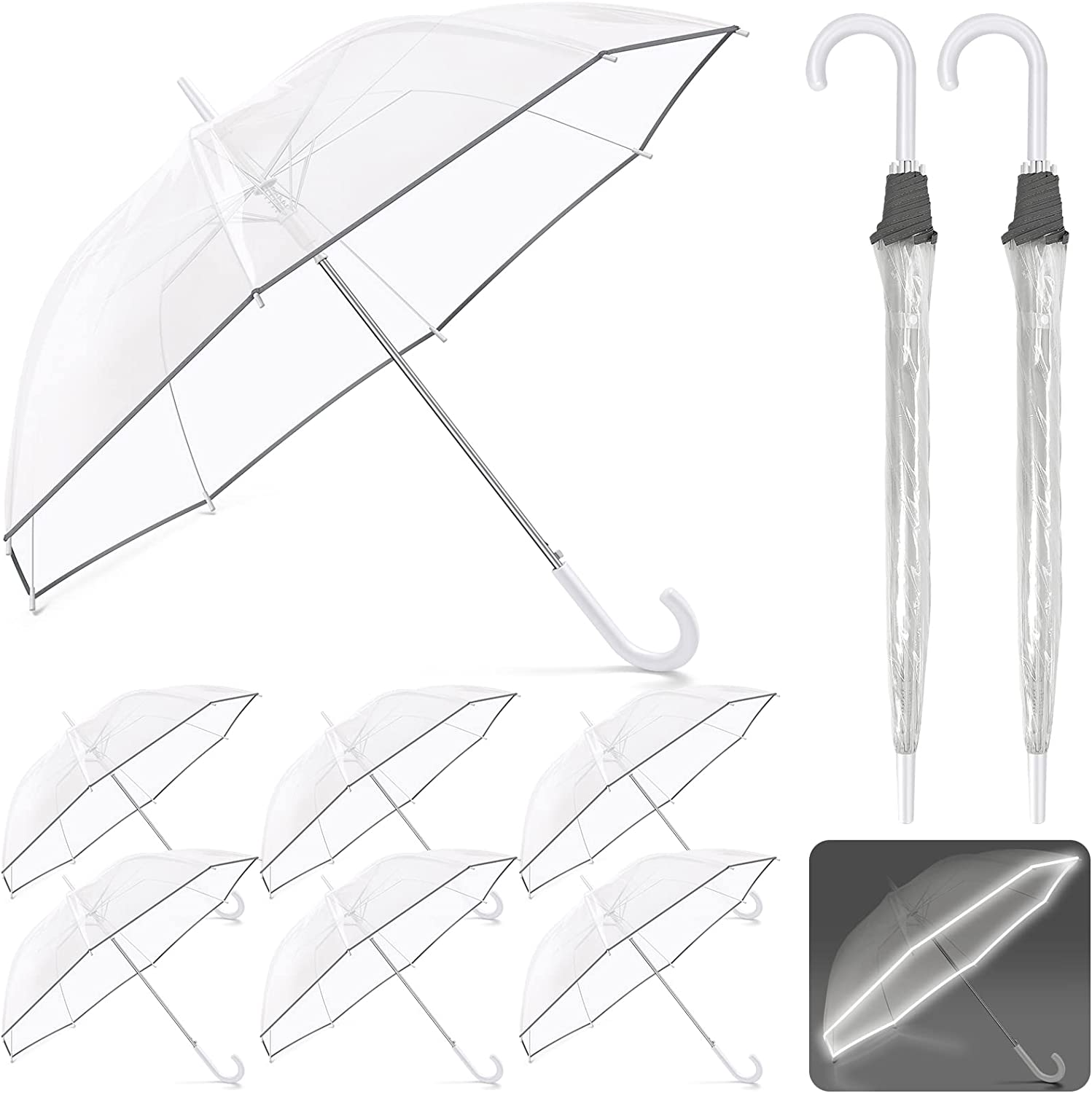 Custom Wedding Umbrellas 8 Pcs Transparent Bubble Umbrella with Reflective Strip