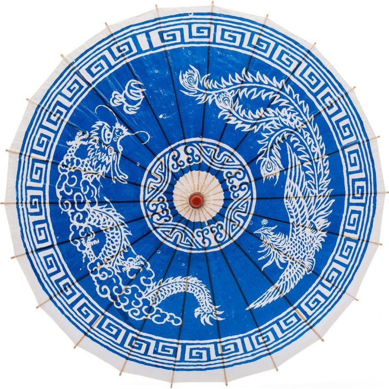 Logo parasol Umbrellas With Your Brand Rainproof Handmade Chinese Oiled Paper Umbrella Parasol 33 Dragon & Phoenix Blue"