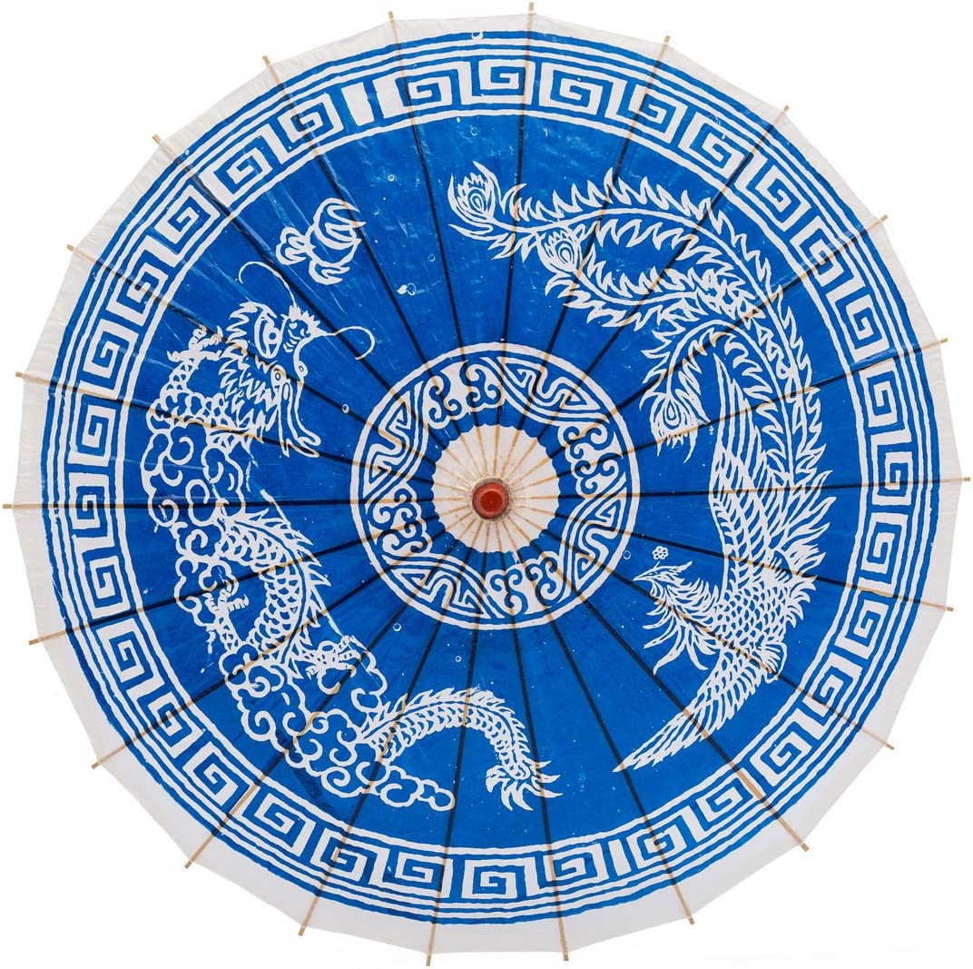 Logo parasol Umbrellas With Your Brand Rainproof Handmade Chinese Oiled Paper Umbrella Parasol 33 Dragon & Phoenix Blue"