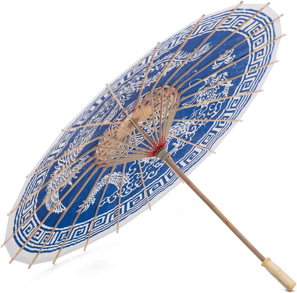 Logo parasol Umbrellas With Your Brand Rainproof Handmade Chinese Oiled Paper Umbrella Parasol 33 Dragon & Phoenix Blue" - Image 2