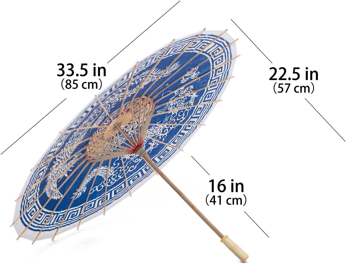 Logo parasol Umbrellas With Your Brand Rainproof Handmade Chinese Oiled Paper Umbrella Parasol 33 Dragon & Phoenix Blue" - Image 3