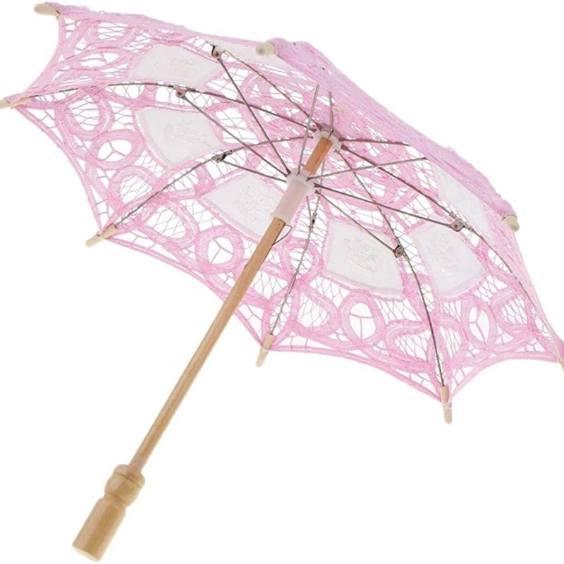 Logo parasol Umbrellas With Your Brand Lace Bridal Umbrella Retro Children Embroidery Parasol Photography Prop - Pink  3