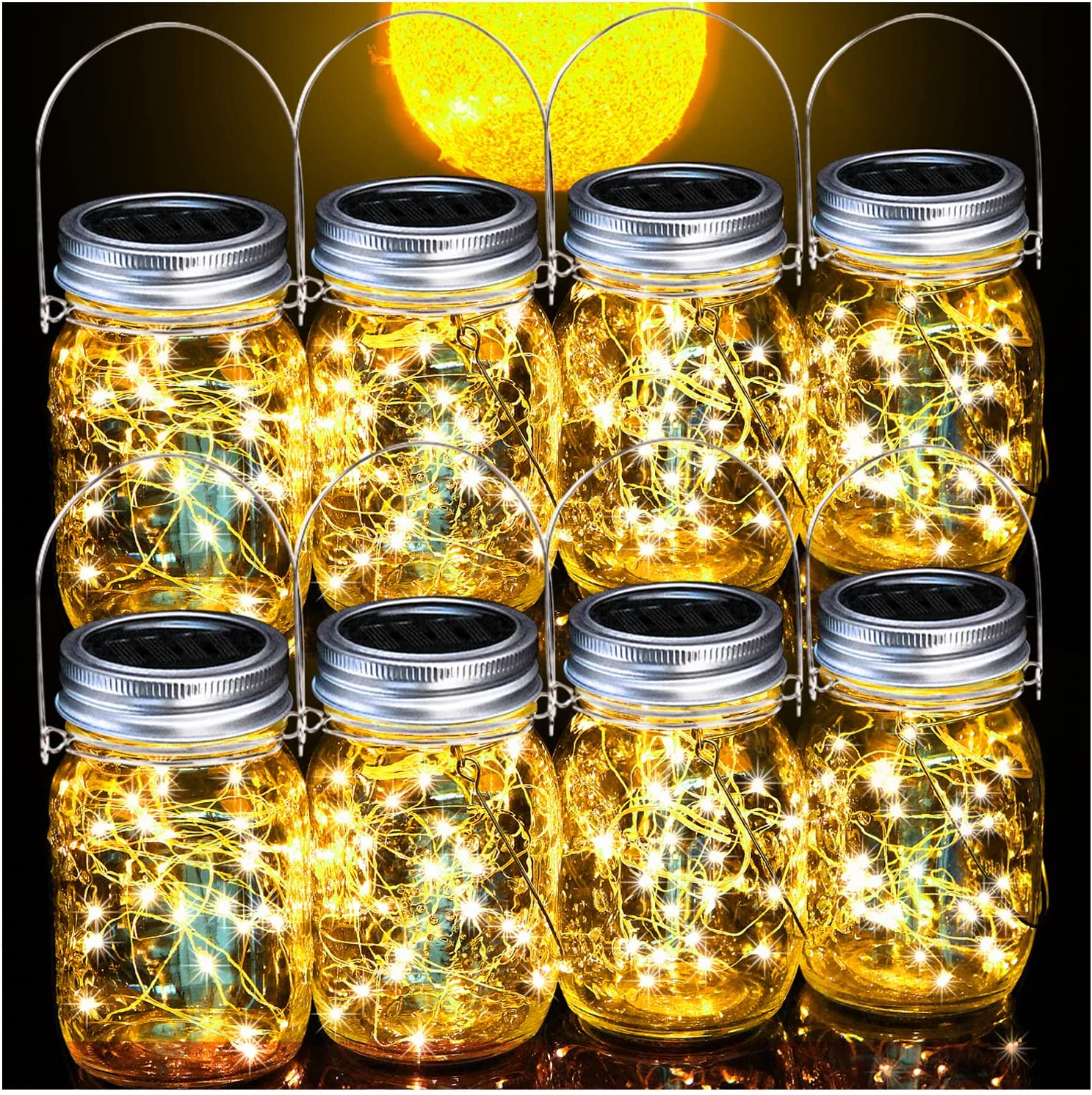 Custom Wedding Umbrellas 8 Pack Outdoor Solar Lantern 30LED Mason Jar Lights Sol