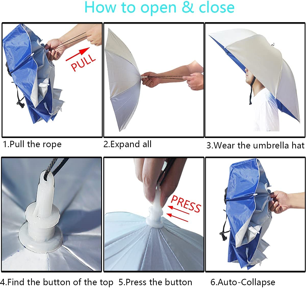 Custom umbrella Umbrella Hat 37 inch Fishing Umbrella Hat Hands Free Folda - Image 5