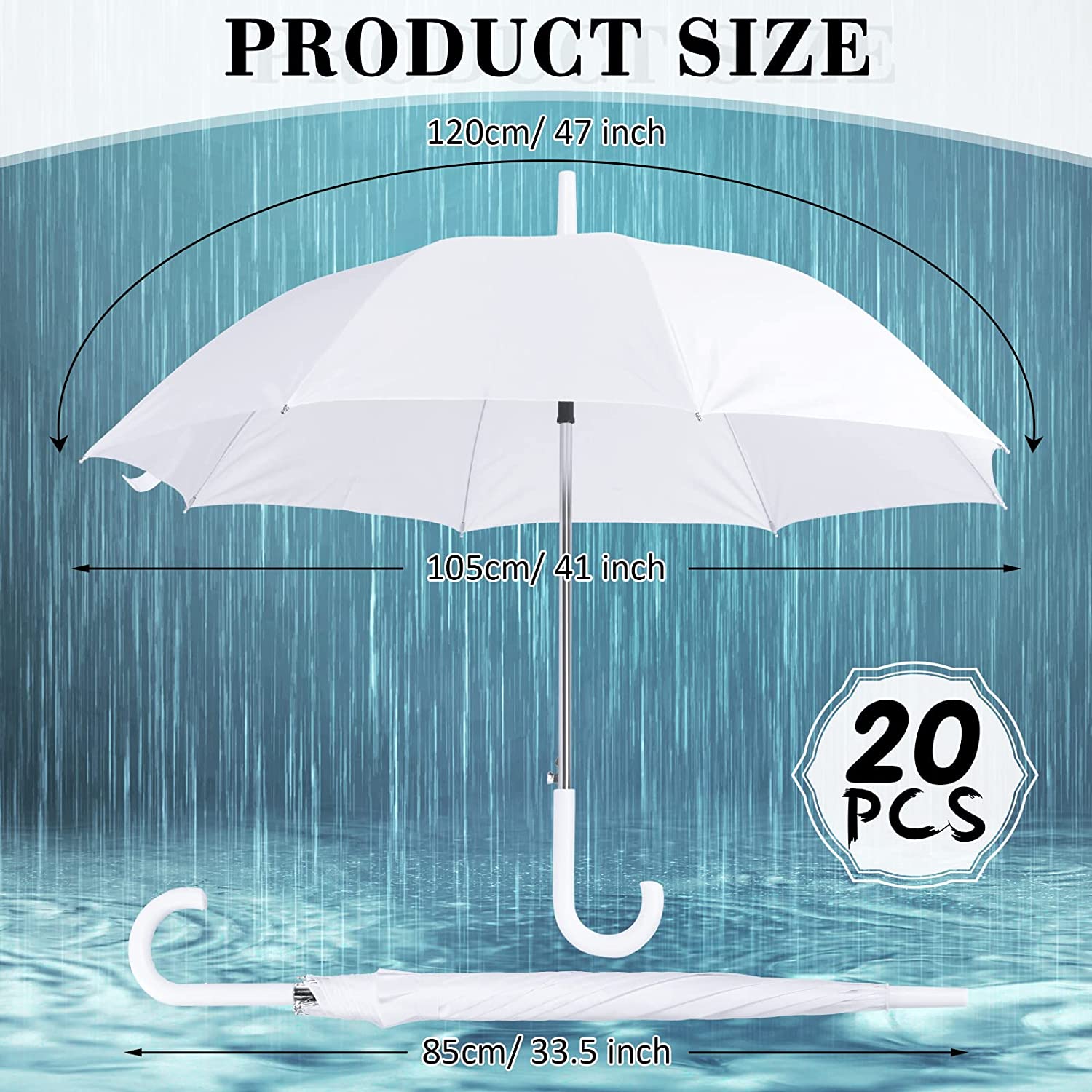 20 Pack Bulk Stick Umbrellas with J Hook Handle 47 inch Large Windproof Auto Ope - Image 2