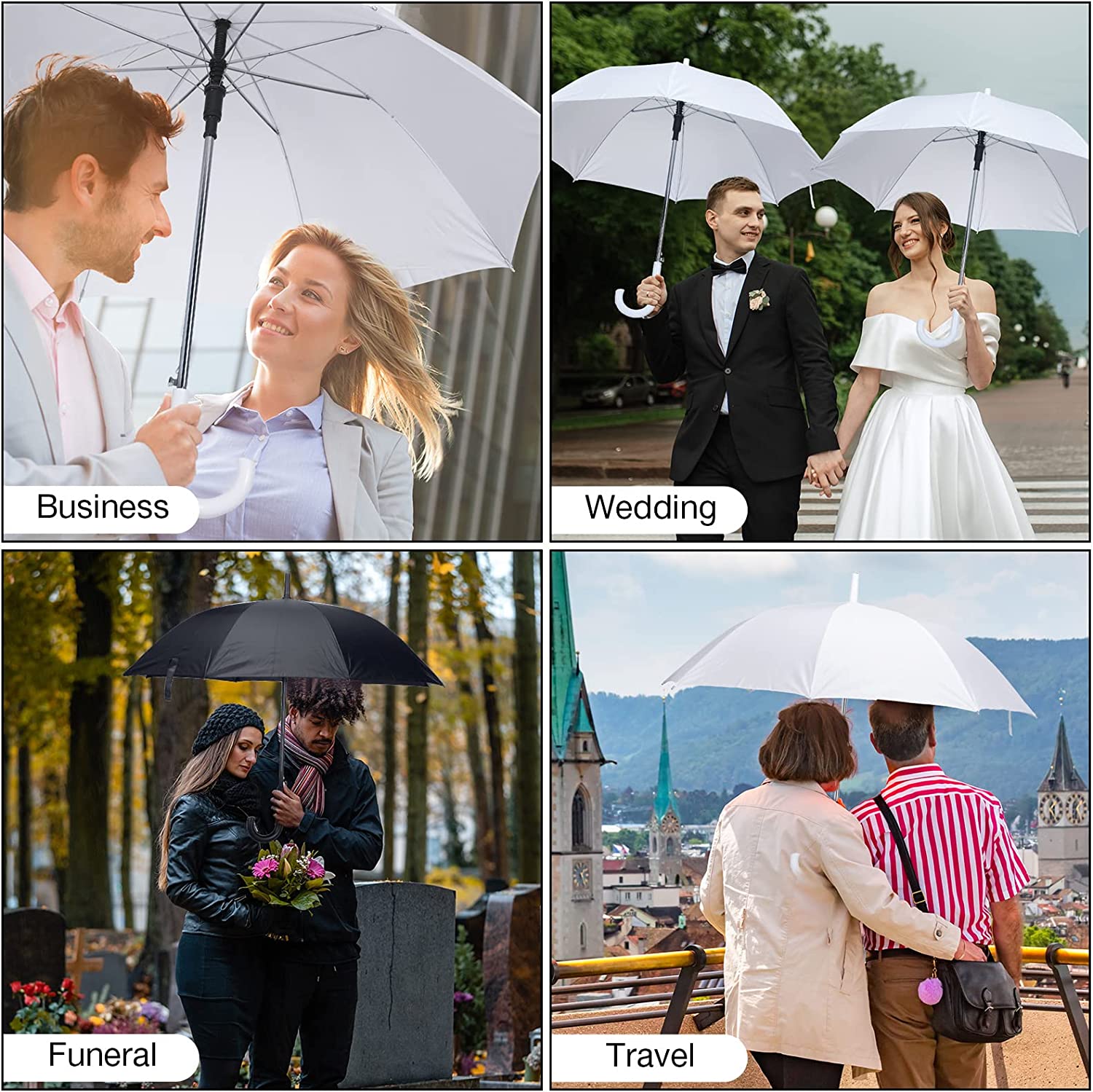 20 Pack Bulk Stick Umbrellas with J Hook Handle 47 inch Large Windproof Auto Ope - Image 7