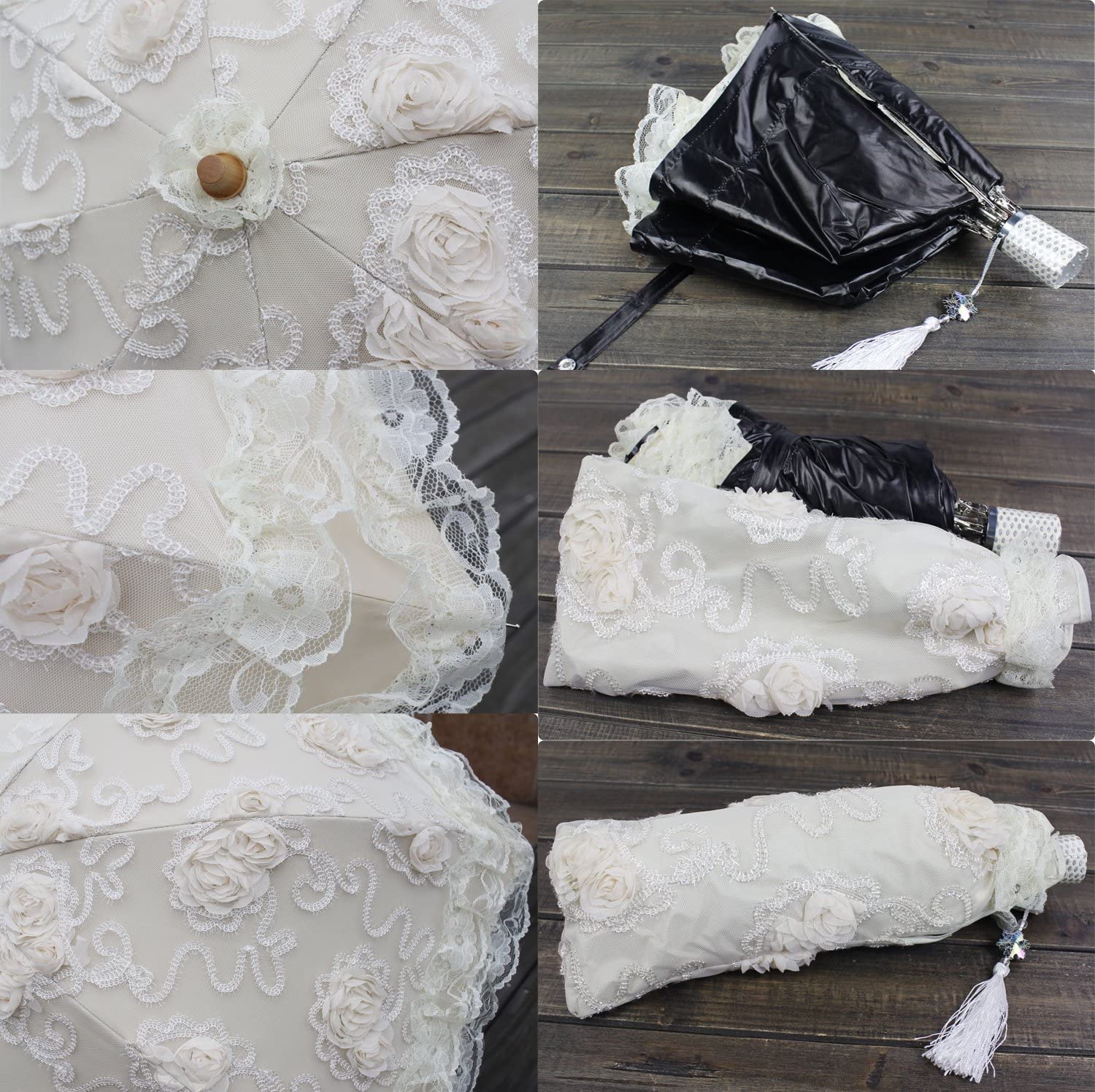 Custom Wedding Umbrellas Vintage Sun Umbrella 2 Folding Bridal Wedding Lace Para - Image 4
