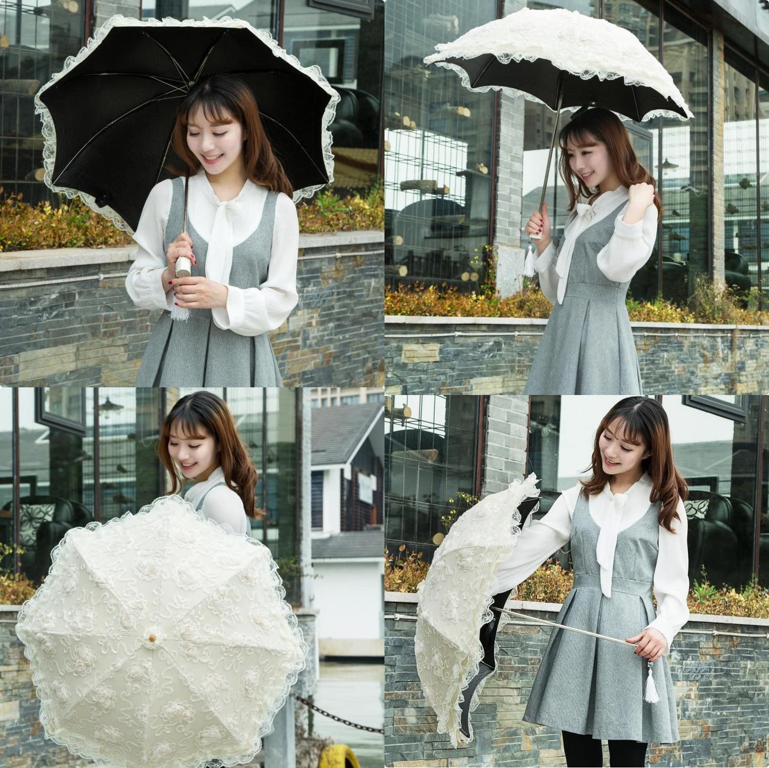 Custom Wedding Umbrellas Vintage Sun Umbrella 2 Folding Bridal Wedding Lace Para - Image 7