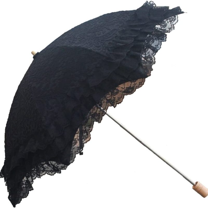 Logo parasol Umbrellas With Your Brand Vintage Sun Umbrella 2 Folding Bridal Wedding Lace Parasol Decoration Black