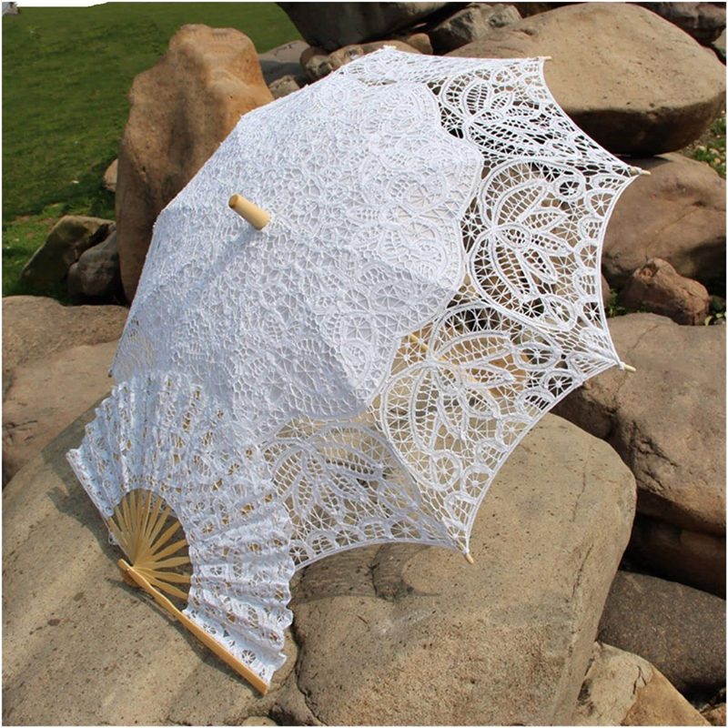 Custom Wedding Umbrellas Handmade Bridal Lace Umbrella and Fan Set Wedding Brida