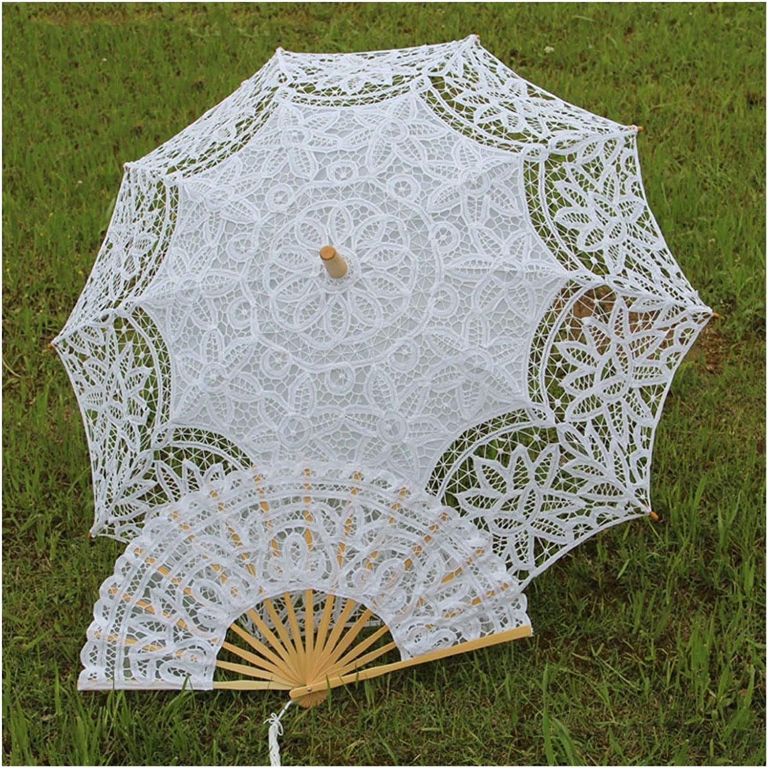 Custom Wedding Umbrellas Handmade Bridal Lace Umbrella and Fan Set Wedding Brida - Image 3
