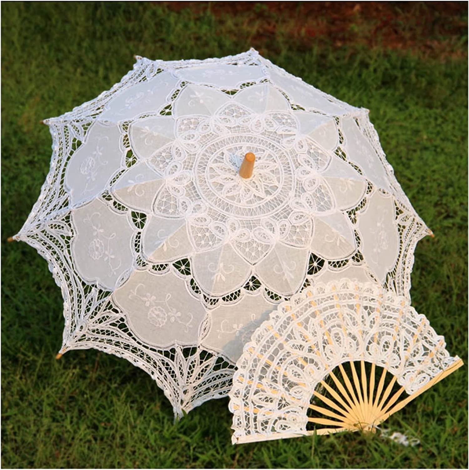 Custom Wedding Umbrellas Handmade Bridal Lace Umbrella and Fan Set Wedding Brida - Image 5