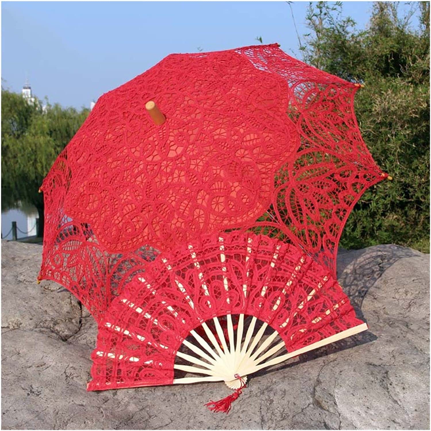 Custom Wedding Umbrellas Handmade Bridal Lace Umbrella and Fan Set Wedding Brida - Image 6