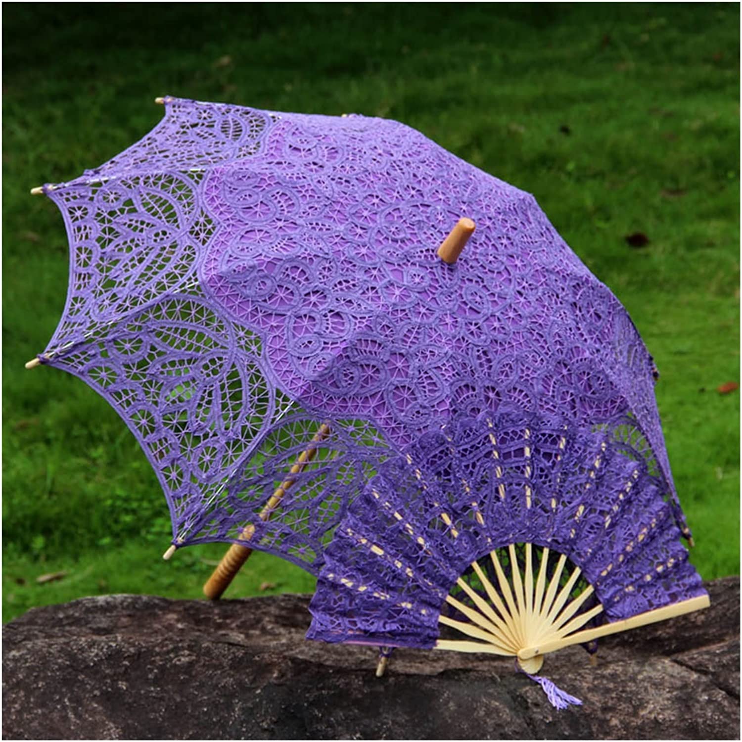 Custom Wedding Umbrellas Handmade Bridal Lace Umbrella and Fan Set Wedding Brida - Image 7