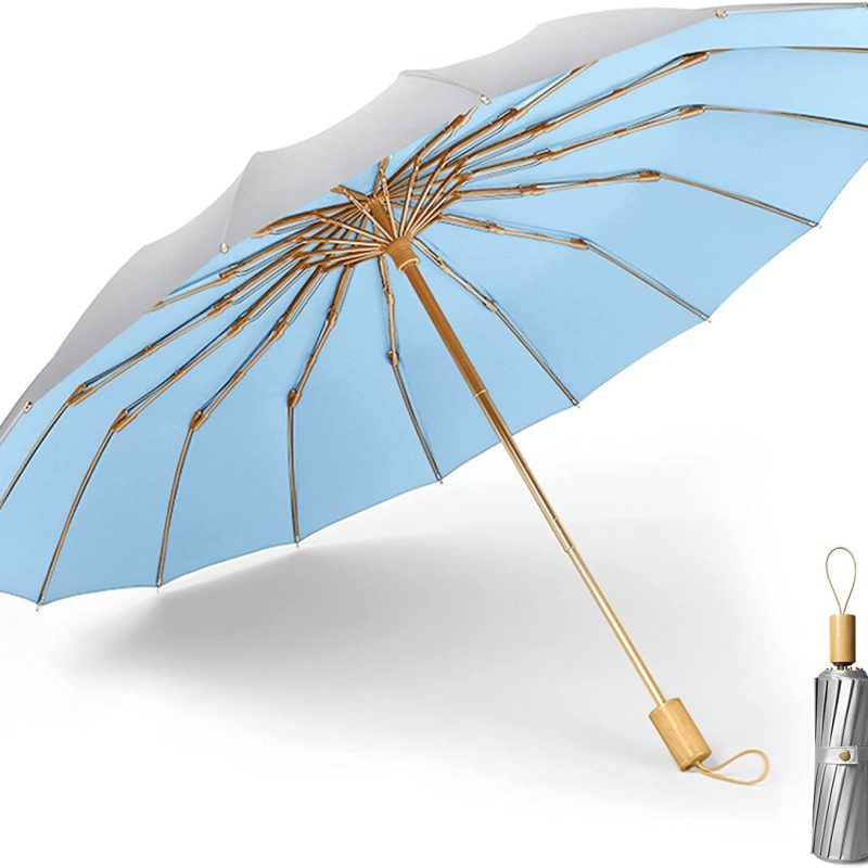Logo parasol Umbrellas With Your Brand Sun/Rain Compact Umbrella  UPF 50+ UV Protection 16 Fibreglass Ribs Super Windpro