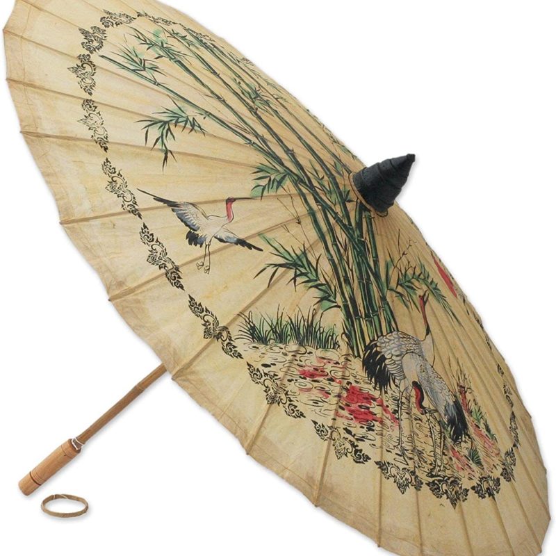 Logo parasol Umbrellas With Your Brand Bird and Flower Saa Paper and Bamboo Parasol 'Crane Morning'