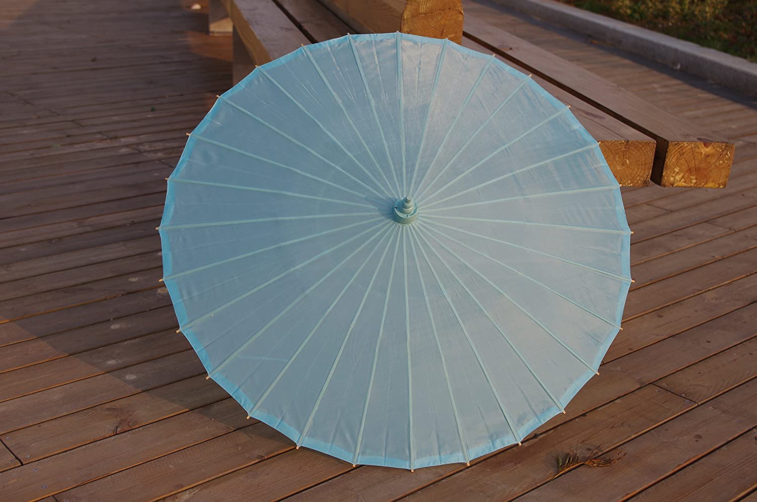 Logo parasol Umbrellas With Your Brand Plain Bamboo Cloth Parasol Umbrella Great for Wedding Party Favor (Light Blue) - Image 2