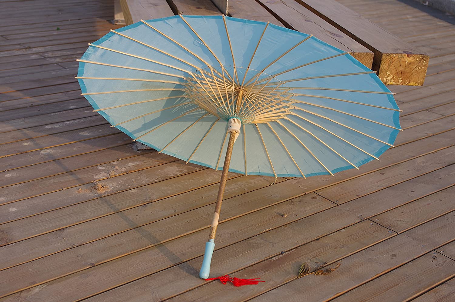 Logo parasol Umbrellas With Your Brand Plain Bamboo Cloth Parasol Umbrella Great for Wedding Party Favor (Light Blue) - Image 3