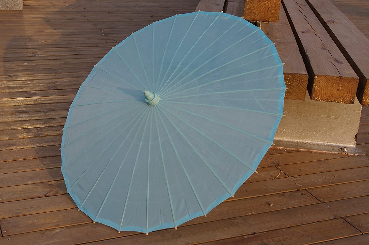 Logo parasol Umbrellas With Your Brand Plain Bamboo Cloth Parasol Umbrella Great for Wedding Party Favor (Light Blue) - Image 4