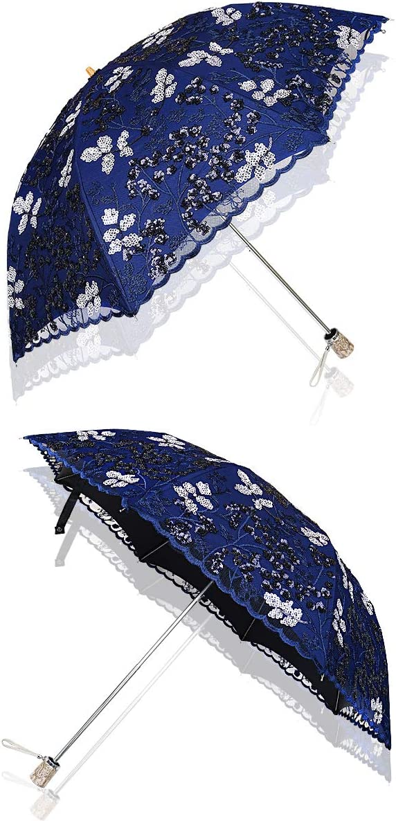 Custom Wedding Umbrellas Vintage Lace UV Sun Parasol Folding 3D Flower Embroider - Image 3